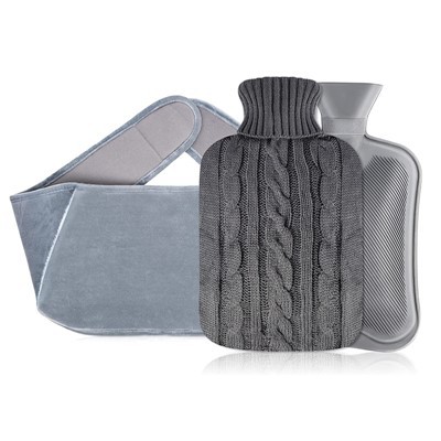 Varmvattenflaska stickad och plysch midjeskydd